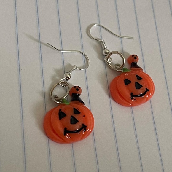 New Handmade Sterling Silver Halloween Pumpkin & Baby Pumpkin Dangle Earrings - Picture 8 of 8